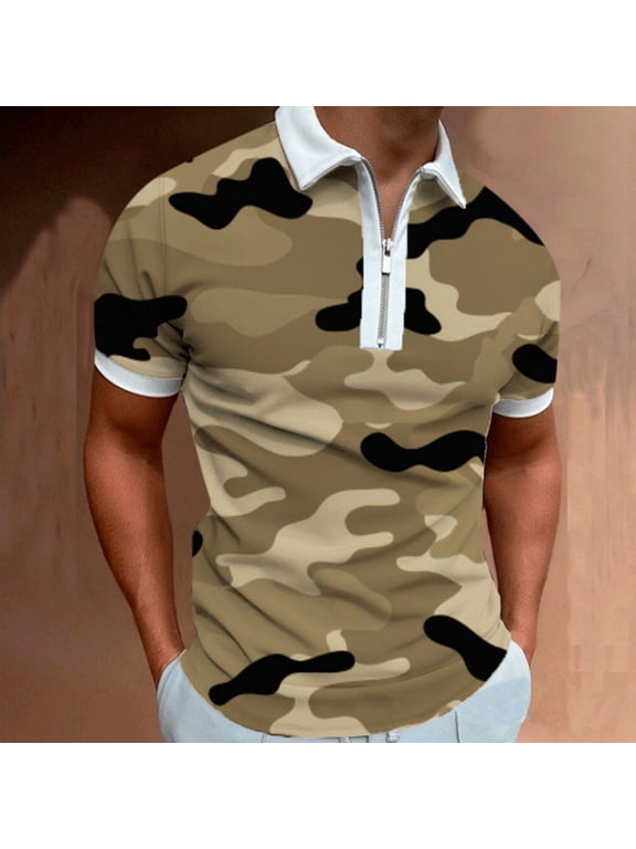 Mens T Shirts,Men's 3D Printed Lapel Half Zip Pullover Athleisure Short Sleeve T-Shirt