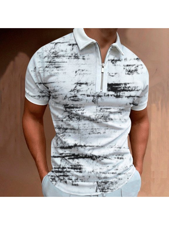 Mens T Shirts,Men's 3D Printed Lapel Half Zip Pullover Athleisure Short Sleeve T-Shirt