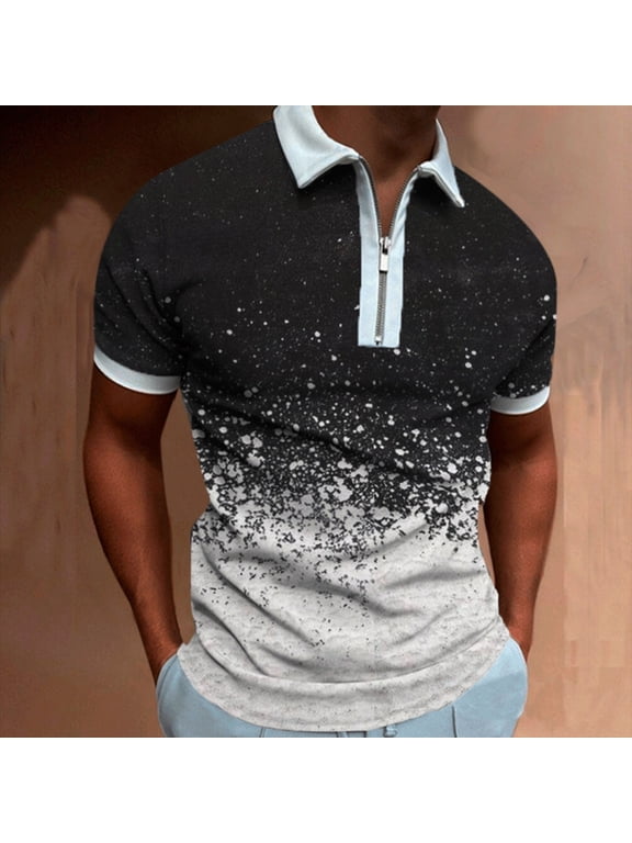 Mens T Shirts,Men's 3D Printed Lapel Half Zip Pullover Athleisure Short Sleeve T-Shirt
