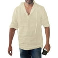 thumbnail image 1 of Floenr Mens T Shirts,Men's Baggy Cotton Linen Solid Button Plus Size Long Sleeve Hooded Shirts Tops, 1 of 7