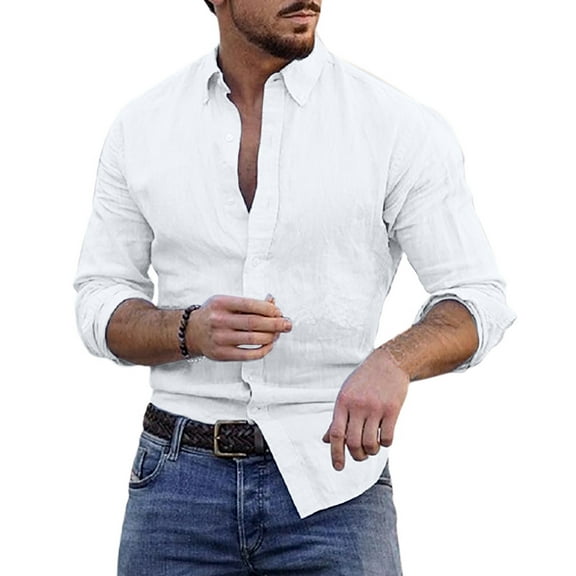 Floenr Mens T Shirts,Men's Casual Cotton And Linen Cardigan Long Sleeve Shirt