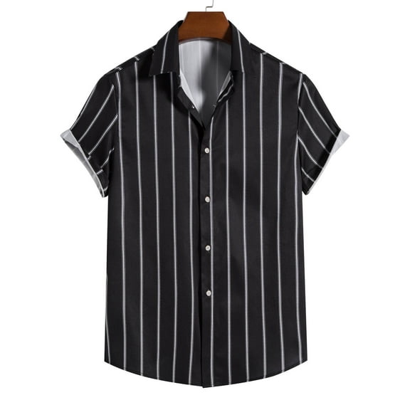 Floenr Mens T Shirts,Men's Casual Slim Stripe Button Lapel Short Sleeve Shirt