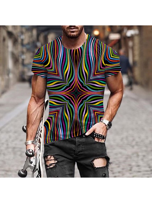 Mens T Shirts,Men's Fashion Summer Neckline T-shirt 3D Printing Pattern Short Sleeve