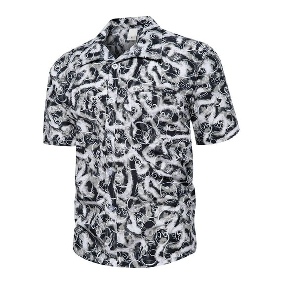 Floenr Mens T Shirts,Men's Hawaiian Print Lapel Short Sleeve Shirt