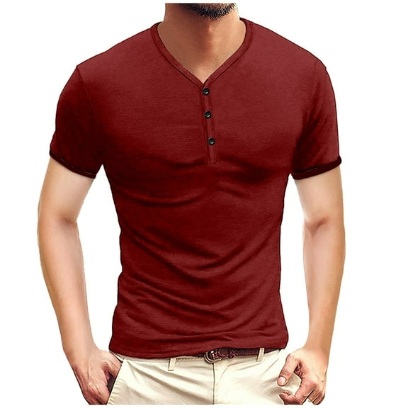 Floenr Mens T Shirts,Men's Plus Size Shirts Solid Color Short Sleeve T-Shirts Button-Up Shirts