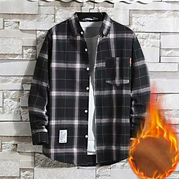Floenr Mens T Shirts,Men's Plush Thick Warm Plaid Shirt Autumn And Winter Jacket