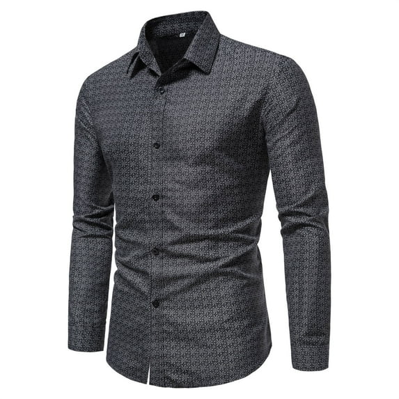Floenr Mens T Shirts,Men's Printed No Iron Loose Button Lapel Long Sleeved Shirt