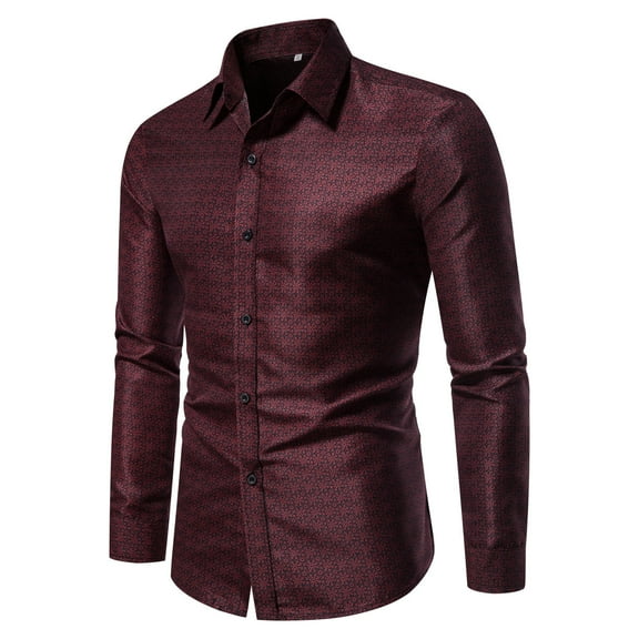 Floenr Mens T Shirts,Men's Printed No Iron Loose Button Lapel Long Sleeved Shirt