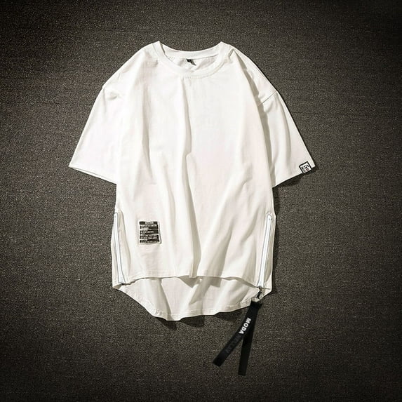 Floenr Mens T Shirts,Men's Summer Hip Hop Style Side Zipper Patchwork O-Neck Short Sleeve T-shirt Top