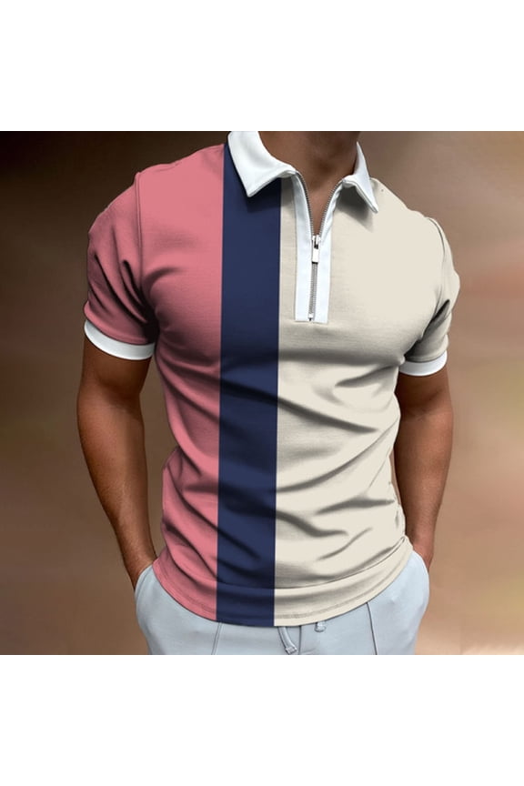 Mens T Shirts,Mens Colorblock Stitching Lapel Button Up Short Sleeve Shirts