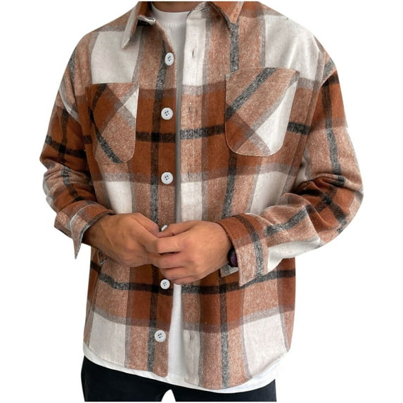 Floenr Mens T Shirts,Plaid Long Sleeve Single Breasted Lapel Collar Casual Men's Shirt