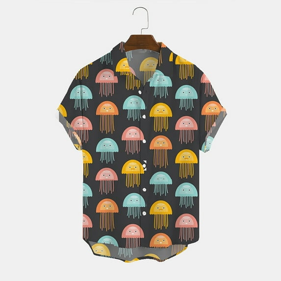 Floenr Mens T Shirts,Summer Men's Cotton Plus Size Men's Short-sleeved Hawaiian Print Men's Shirt