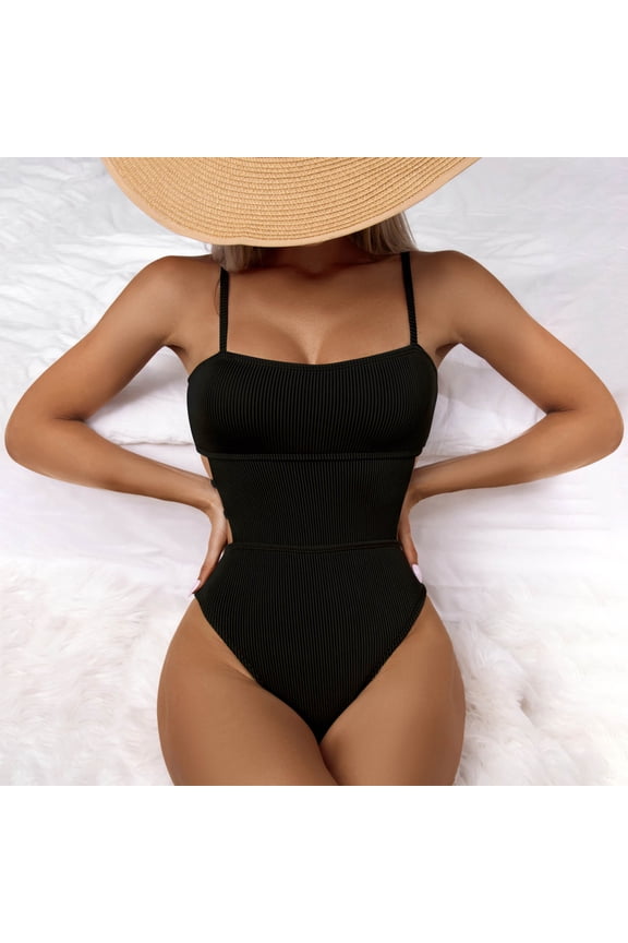 One Piece Women’s Bikini Swimsuit Set,Sexy Ribbed Halter Double Straps Front Wrap Bathing Suits,High Waisted Ruched Swimwear Beachwear
