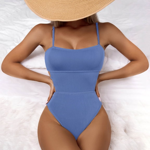 Floenr One Piece Women’s Bikini Swimsuit Set,Sexy Ribbed Halter Double Straps Front Wrap Bathing Suits,High Waisted Ruched Swimwear Beachwear