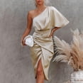 thumbnail image 1 of Floenr Summer Dresses for Women,Fashion Women's Elegant Sexy One Shoulder Irregular Dress Solid Color Skirt Dress, 1 of 8
