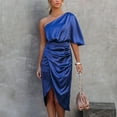 thumbnail image 1 of Floenr Summer Dresses for Women,Fashion Women's Elegant Sexy One Shoulder Irregular Dress Solid Color Skirt Dress, 1 of 9