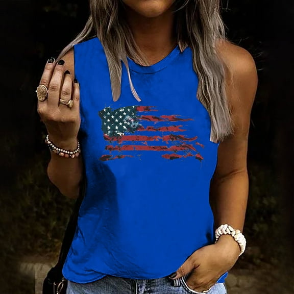 Floenr Summer Tops for Women,Women's Summer Casual Print Round Neck Loose Sleeveless T-Shirt Top