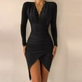 thumbnail image 1 of Floenr Women Sexy Slim Party Dress,V-Neck Solid Long Sleeve Ruched Summer Dresses,Empire Waist Split Mini Dress, 1 of 5
