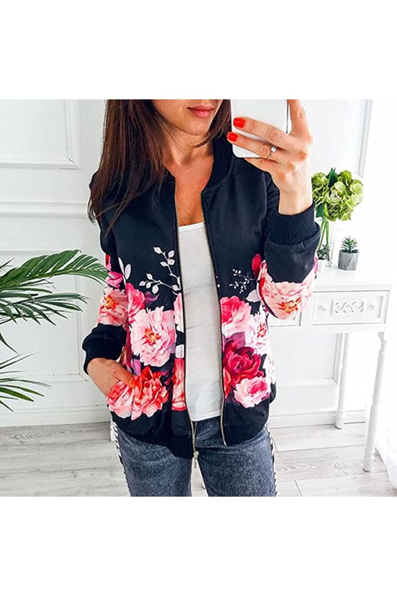 Women's Plus Size Tops,Women Bomber Jacket Thin Summer Top Transitioned Coat Zip StandUp Collar Outwear