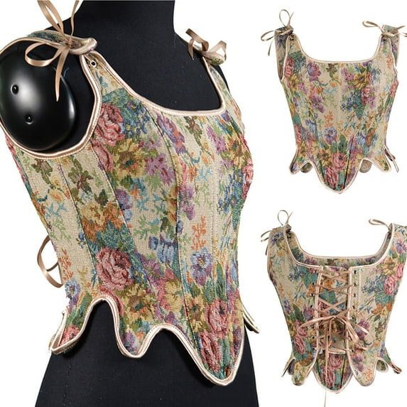 Floenr Women's Plus Size Tops,Women Casual Sexy Eyelet Lace-up Sunflower Print Fishbone Court Vintage Corset Straps Tank Top