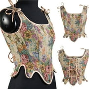 Floenr Womens Plus Size Tops,Women Casual Sexy Eyelet Lace-up Sunflower Print Fishbone Court Vintage Corset Straps Tank Top