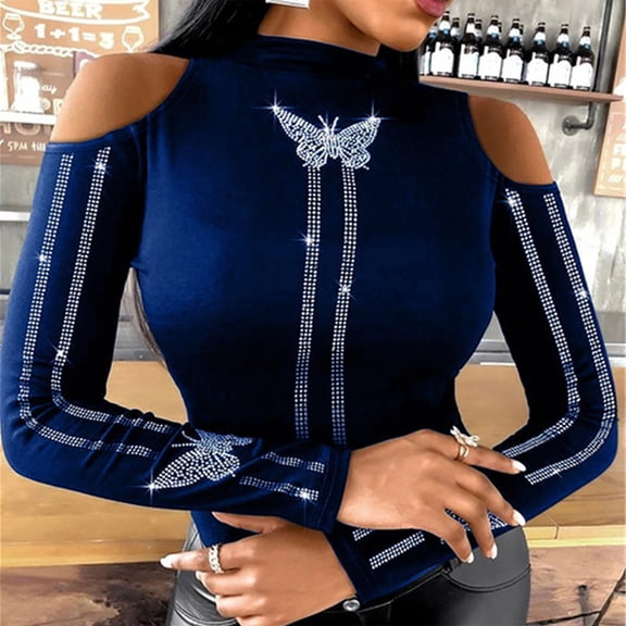 Floenr Women's Plus Size Tops,Women Summer Auatumn Fashion Sexy Strapless Solid O-Neck Full-Sleeve Tops Blouse