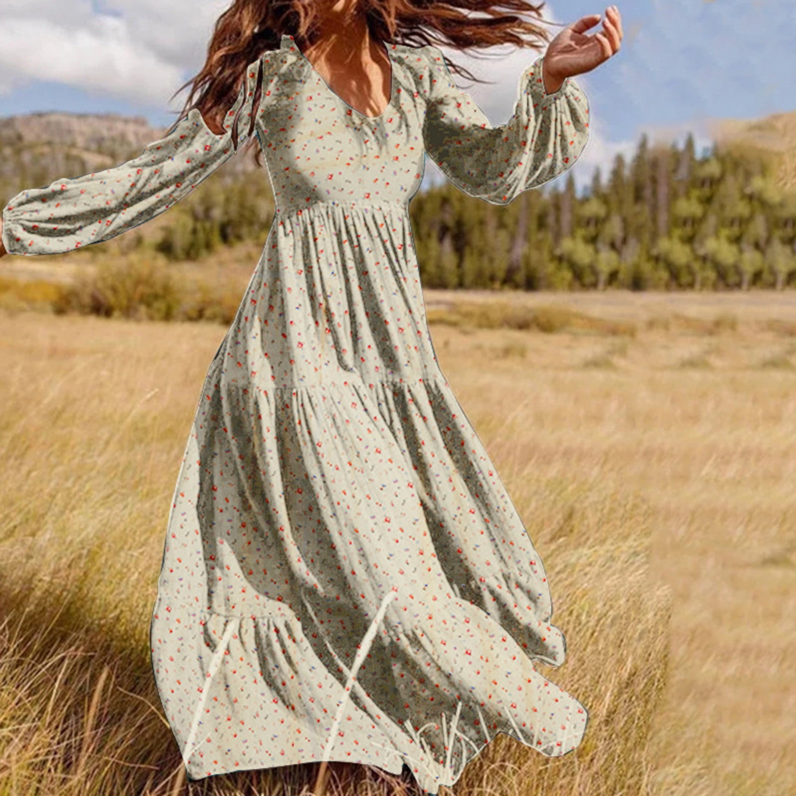 Floenr Womens Plus Size Maxi Dress,Casual Loose V-Neck Long
