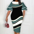 thumbnail image 1 of Floenr Womens Plus Size Maxi Dresses,Casual Loose A-Line High Crew Neck Half Ruffle Sleeve Summer Dresses,Mid-Calf Empire Waist Dress Color Block Mini Dress, 1 of 4