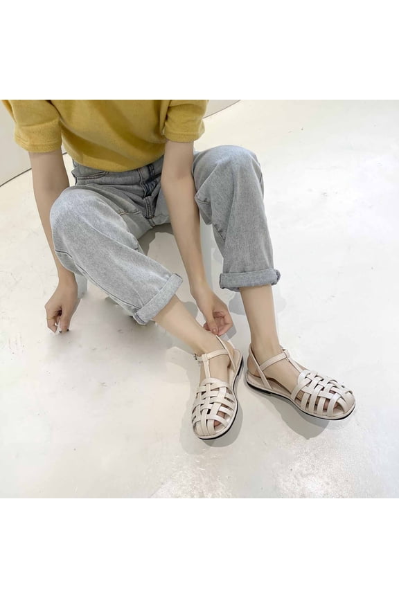 Womens Sandals Flip Flops for Women,New Style Flat Roman Sandals Casual Woven Buckle Toe Cap Sandals Women
