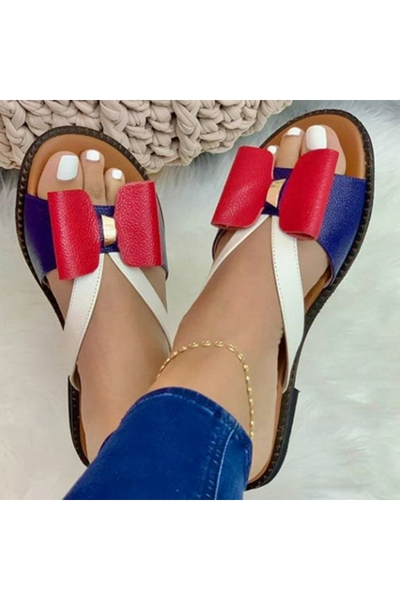 Womens Sandals Flip Flops for Women,Stretch Orthotic Slide Sandals Sandals Woven Beach Wedge Slippers Bow Shoes