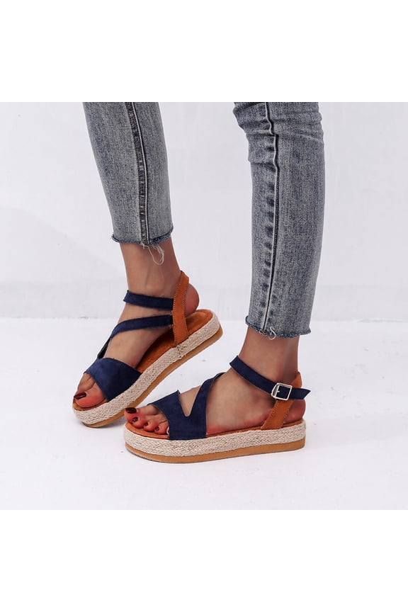 Womens Sandals Flip Flops for Women,Summer New Buckle Hemp Rope Sandals Platform Women's Sandals