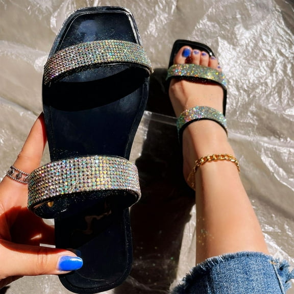 Floenr Womens Sandals Flip Flops for Women,Summer Sandals For Women Flat Slip On Sandals Crystal Roman Shoes Open Toe Casual Sandals Slippers