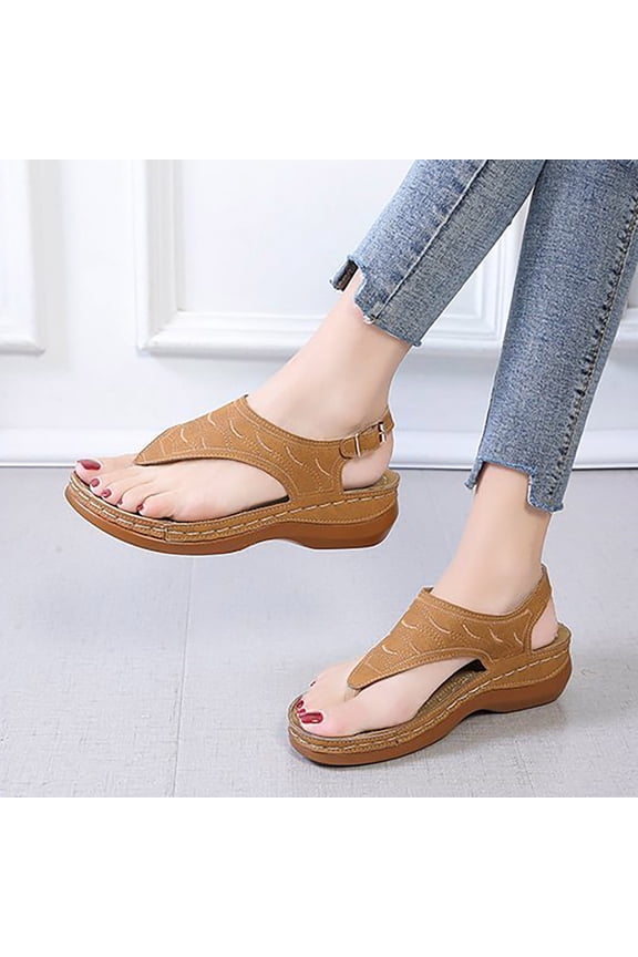 Womens Sandals Flip Flops for Women,Wedge Sandals Casual Women's Shoes Embroidered Flip-flops Women's Sandals