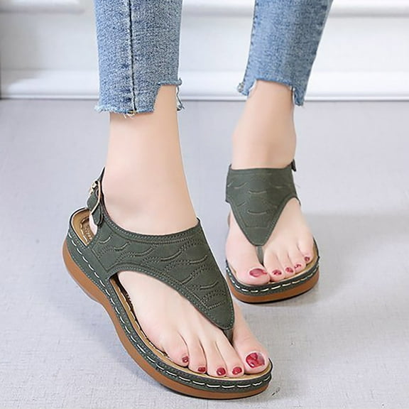 Floenr Womens Sandals Flip Flops for Women,Wedge Sandals Casual Women's Shoes Embroidered Flip-flops Women's Sandals