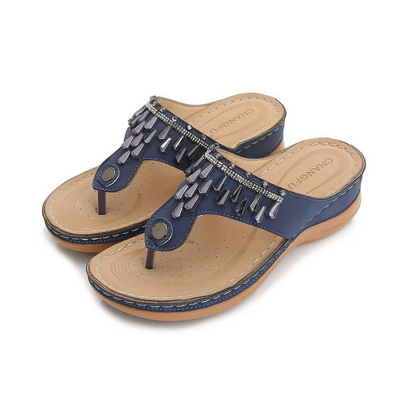 Floenr Womens Sandals Flip Flops for Women,Women Shoes Slope Heel Low Heeled Sandals Plus Size Casual Slippers Flip Flops