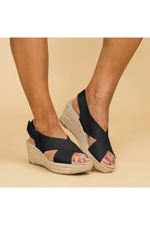 Womens Sandals Flip Flops for Women,Women's Casual Platform Straw Middle Heel Wedge Open Toe Breathable Sandals