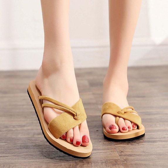 Floenr Womens Sandals Flip Flops for Women,Women's Flat Heels Comfortable Slippers Solid Color Strap Knotted Beach Sandals