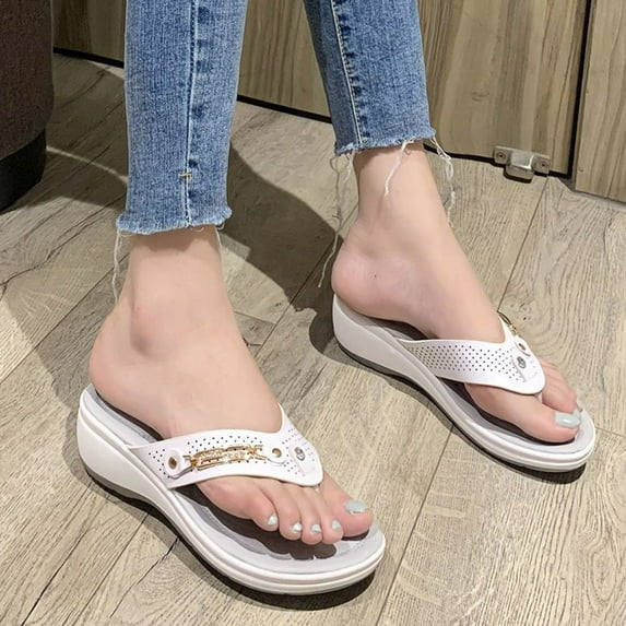 Floenr Womens Sandals Flip Flops for Women,Women's Ladies Fashion Casual Crystal Wedges Platforms Sandals Shoes Slippers