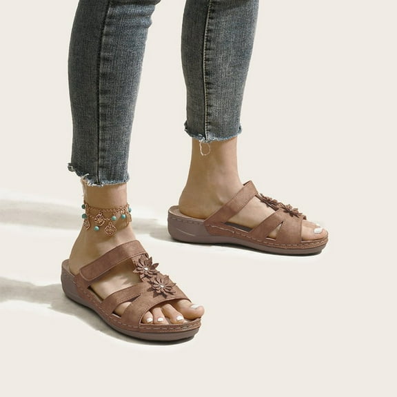 Floenr Womens Sandals Flip Flops for Women,Women's Leisure Vacation Comfort Flower Open Toe Wedge Beach Sandals