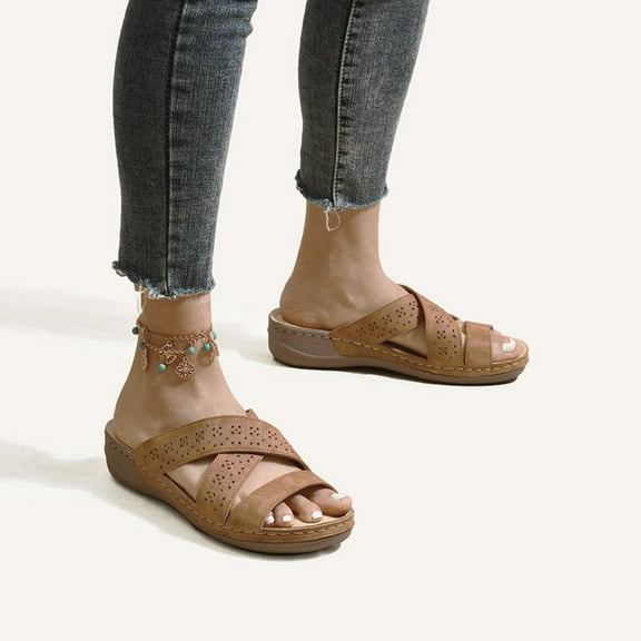 Floenr Womens Sandals Flip Flops for Women,Women's Leisure Vacation Comfortable Hollow Open Toe Wedge Beach Sandals