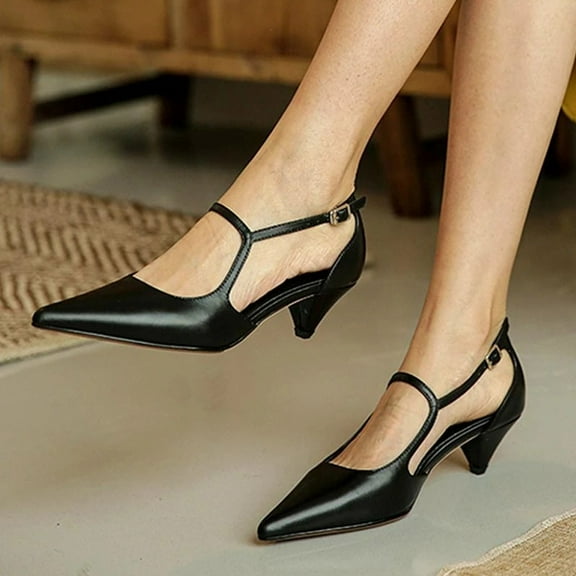 Floenr Womens Sandals Flip Flops for Women,Women's Shoes Casual Buckle Tapered Mid Heel Pointed Toe Solid Color Fashion Sandals