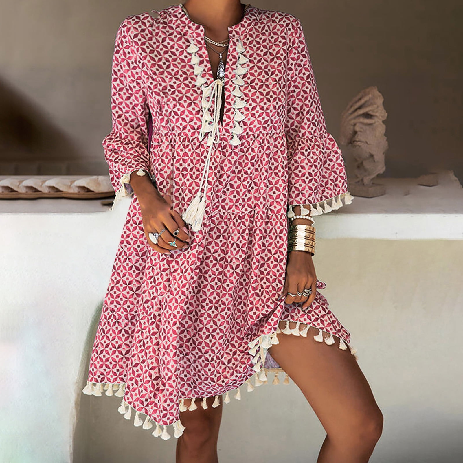 Floenr for Women,Fashion Women Summer Casual Print Dress V-Neck Short ...