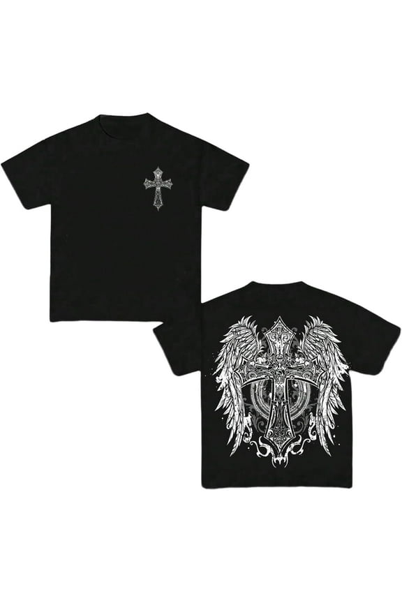 Floerns Boys' Christian Graphic Tee with Gothic Cross Print, Y2K Street Style Short Sleeve T-Shirt for Teens