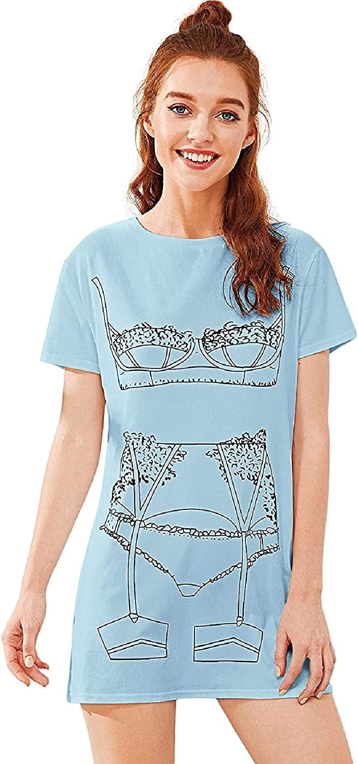 Floerns Women's Funny Lingerie Nightgown Cute Print Tshirt Sleepdress :  : Clothing, Shoes & Accessories