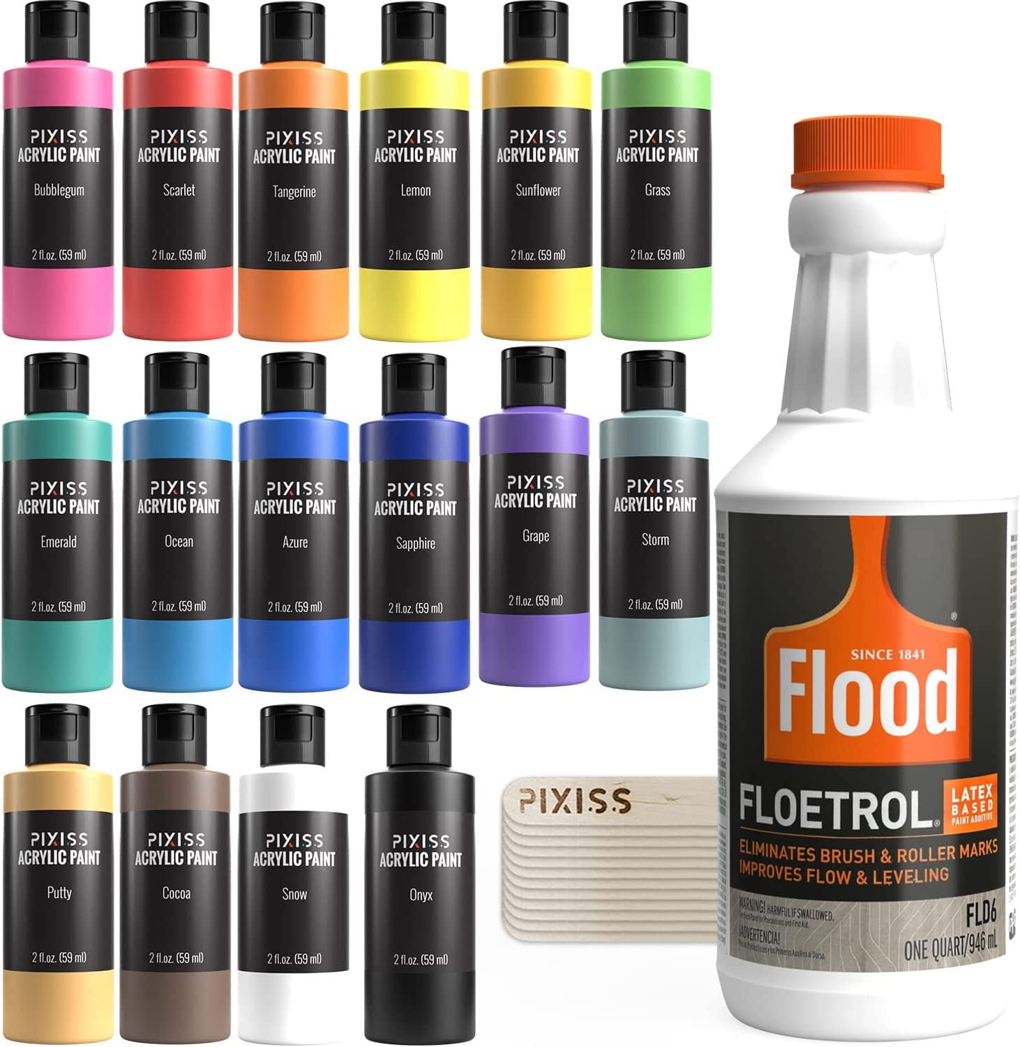 SHOPUS  Floetrol For Acrylic Paint Pouring Kit, Flotrol Acrylic Pour Medium  Additive, 16 Acrylic Pouring Paints, 20 Pixiss Wood Mixing Sticks