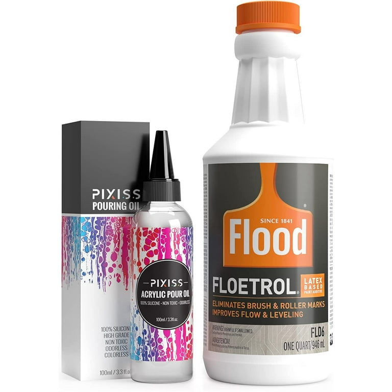  Floetrol Pouring Medium for Acrylic Paint - Flood Floetrol  Additive and Pixiss Acrylic Pouring Oil - Perfect Flow 100% Pure High Grade  Silicone (100ml/3.3-Ounce) : Arts, Crafts & Sewing