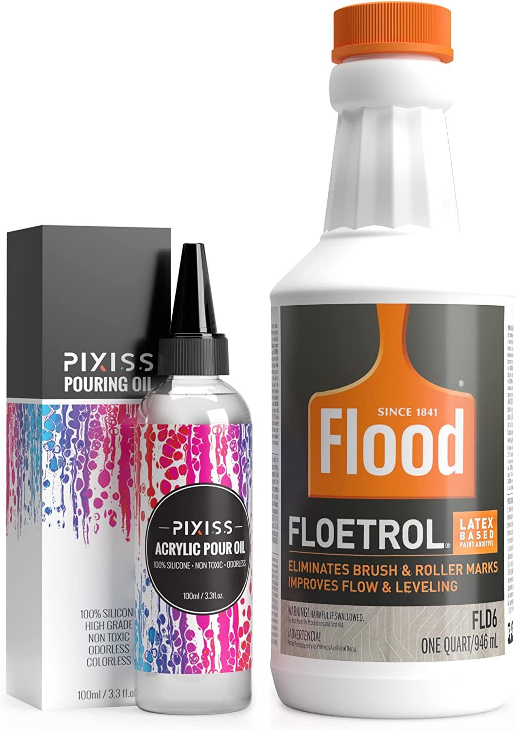 Floetrol Pouring Medium for Acrylic Paint  Flood Flotrol Additive  Pixiss Acrylic Pouring Oil for Creating Cells Perfect Flow 100% Pure High Grade Silicone 100ml/3.3-Ounce - image 1 of 8