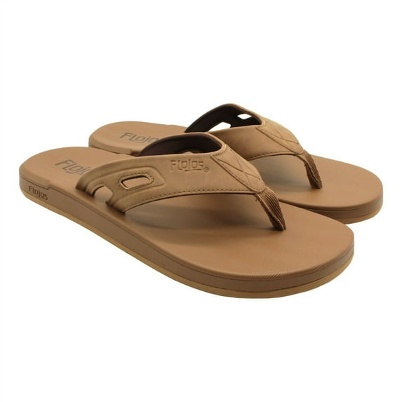 Flojos Men's Hydro Flip Flops Memory Foam Sandals, Tan, 11