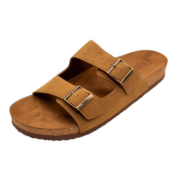 Flojos Mens Kelly Double Buckle Straps Slip On Sandal, Tan (8)