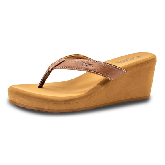 Flojos Womens Olivia Vintage Wedge Heel Thong Sandal- Tan (8)